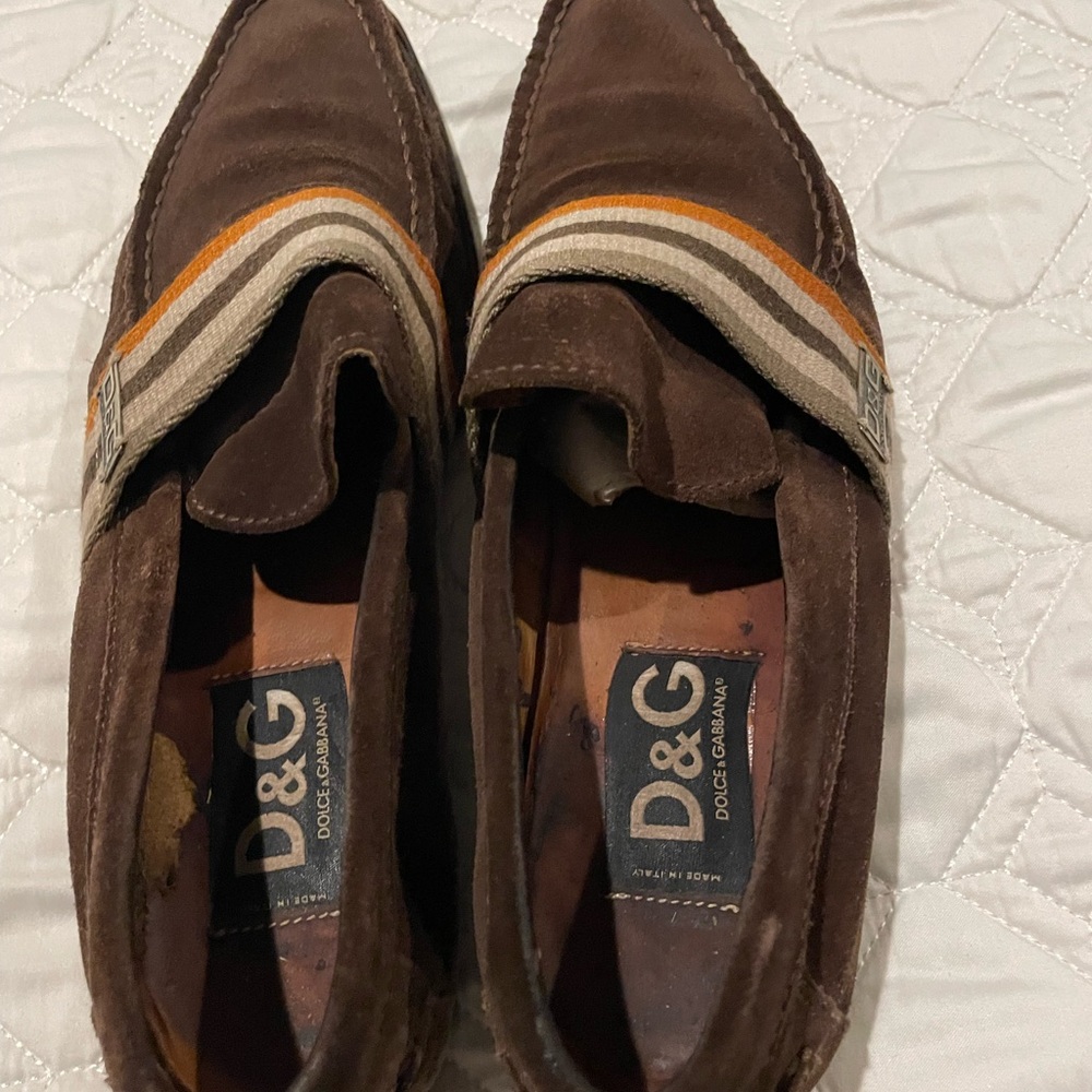 D&G Brown Suede Loafers with Wave Pattern